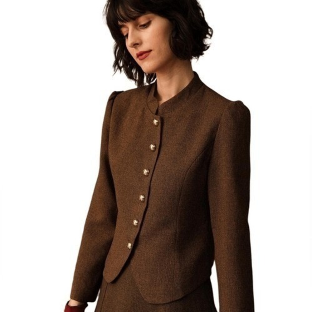 Rihoas Solid Retro Blazer Sz L Brown Tweed Vintage Look Career Old Money NWT